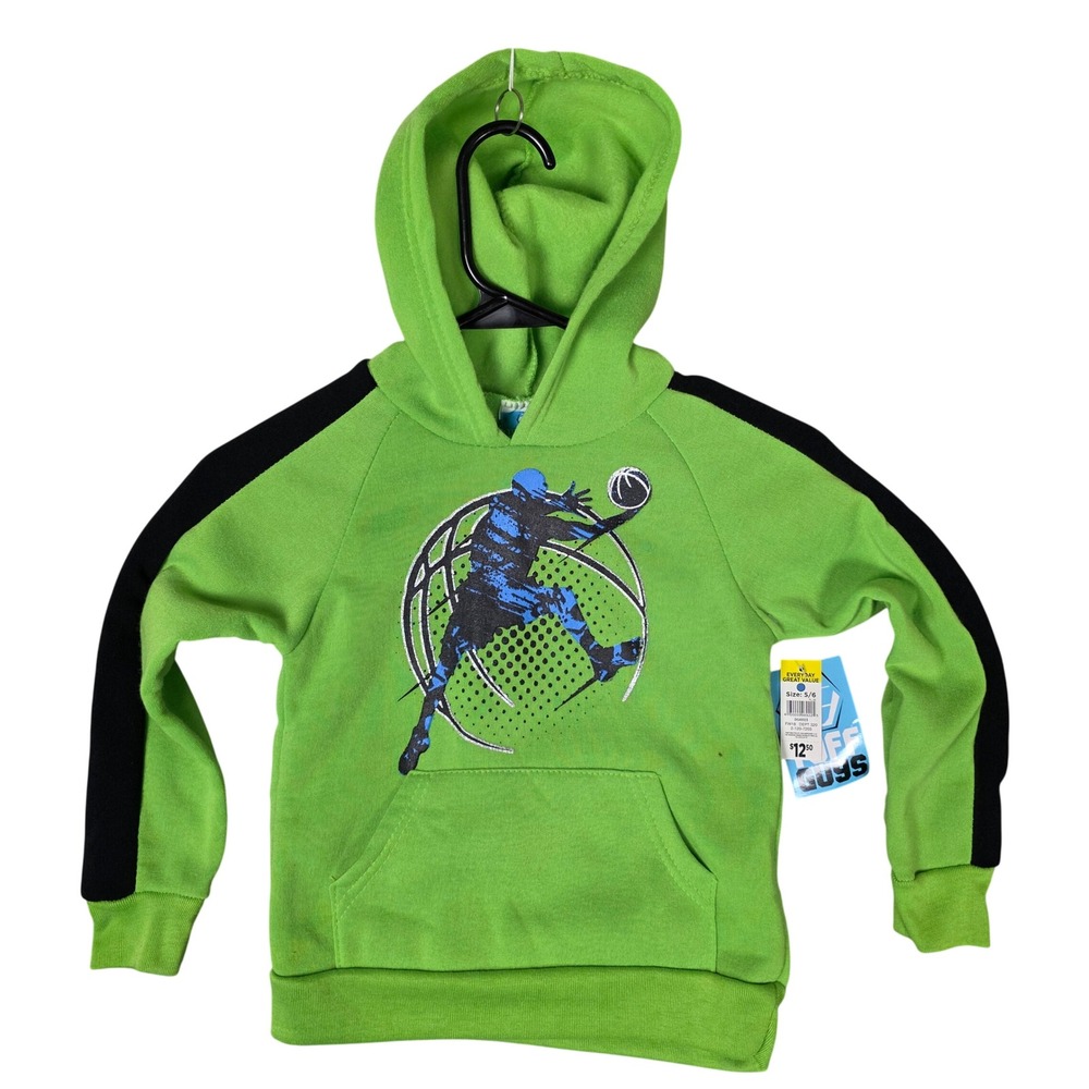 Tuff Guys Boys Green Black Basketball Graphic Hoodie Sweatshirt Size‎ 5/6